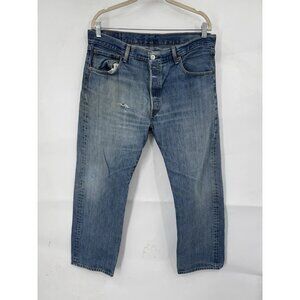Levi's 501 Button Fly Straight Leg Jean Men 36X30 Blue Distressed Western